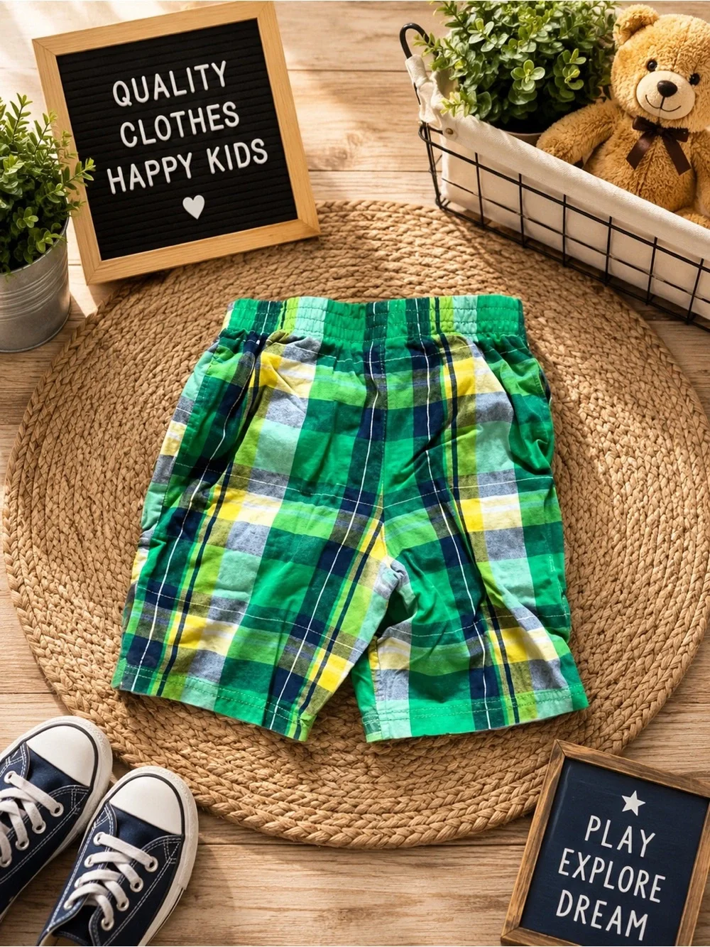 Toddler Boys’ Green Plaid Shorts — Size 4T 532